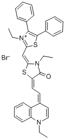 Struktur image of 4,5-Diphenyl-3-ethyl-2-{3-ethyl-5-[2-(1-ethyl-4-quinolinylidene)ethylidene]-4-oxo-2-thiazolidinylidene}methylthiazolium bromide