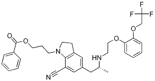 Struktur image of 1-[3-(Benzoyloxy)propyl]-2,3-dihydro-5-[(2R)-2-[[2-[2-(2,2,2-trifluoroethoxy)phenoxy]ethyl]amino]propyl]-1H-indole-7-carbonitrile
